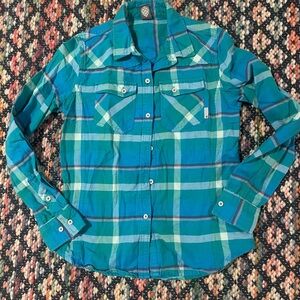 Stio Turquoise and Blue Plaid Shirt